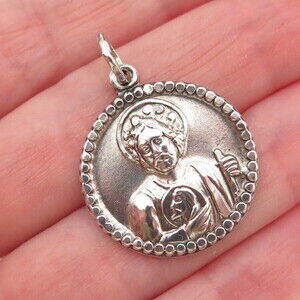 M. De Jean 925 Sterling Silver Vintage Saint Jude Thaddeus Charm Pendant